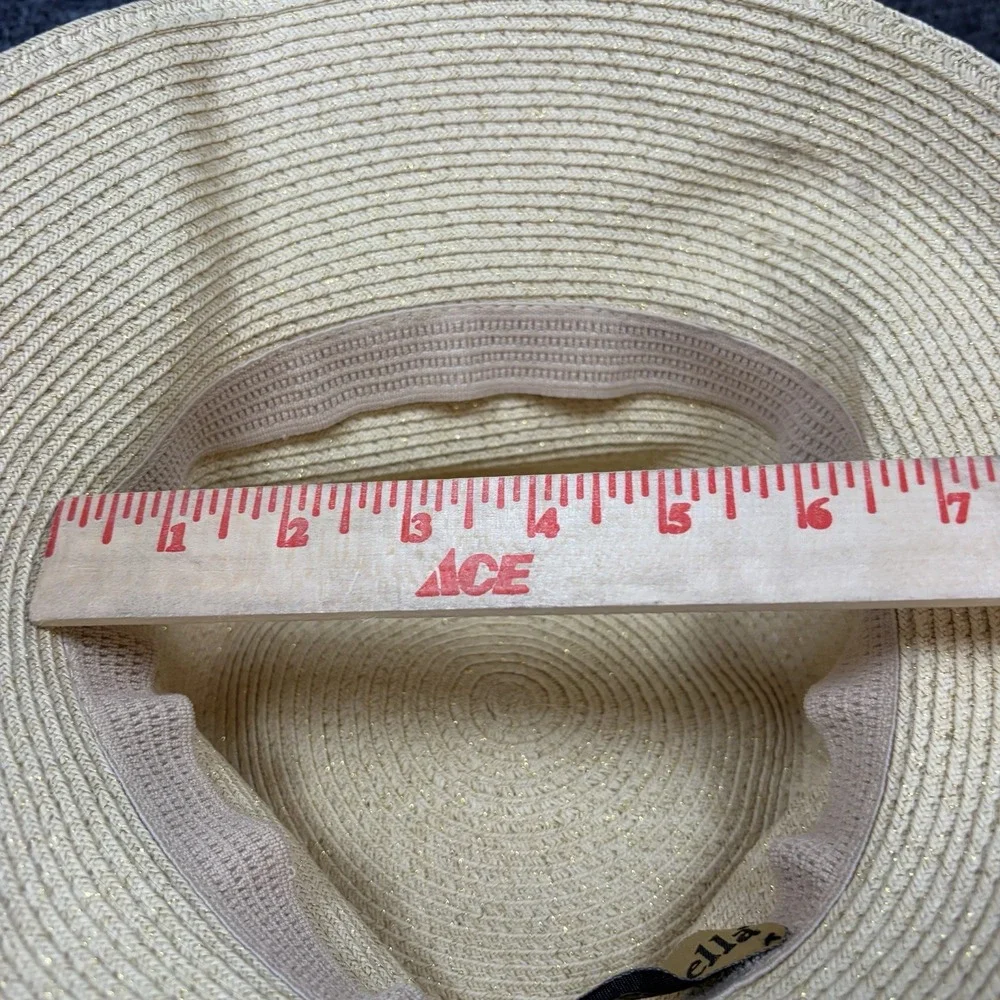 Flora Bella Bucket Hat Women One Size Cream Woven Straw Wide Brim Bow Summer Hat